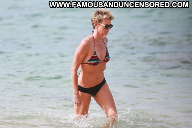Charlize Theron Beach Bikini Blonde Posing Hot Showing Tits