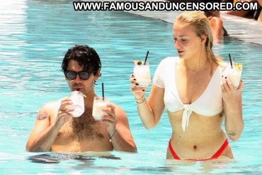 Sophie Turner Celebrity Hotel Pool Beautiful Straight Bikini Posing Hot Babe Hot Paparazzi