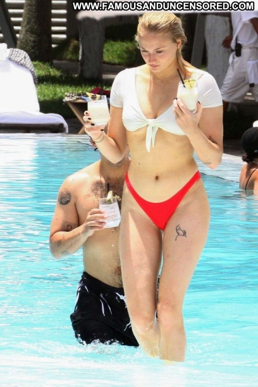 Sophie Turner Celebrity Hotel Pool Beautiful Straight Bikini Posing Hot Babe Hot Paparazzi